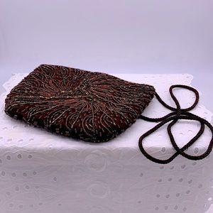 Beaded Brown Shoulder Bag Coppery Golden Beads